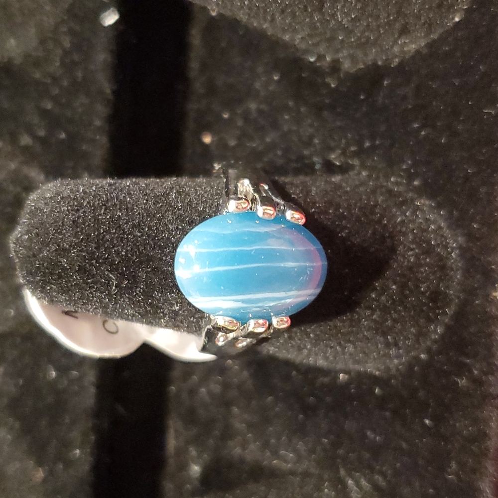 Blue White Stone Silver Ring Size 7